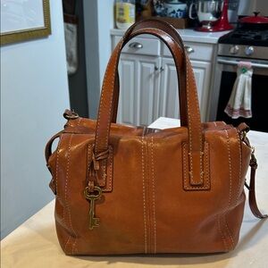 Fossil Emma Tan Leather Satchel Vintage No Crossbody Strap, EUC, Caramel Color